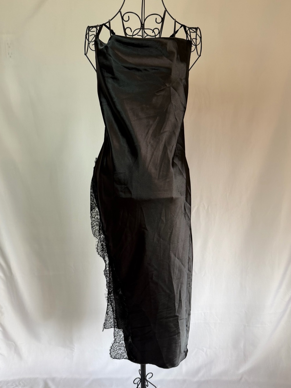 Elegant Black Slip Dress with Lace Trim